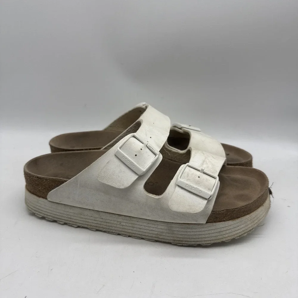 Papillio by Birkenstock Platform Sandals Women EU 40 White Leather Double Buckle